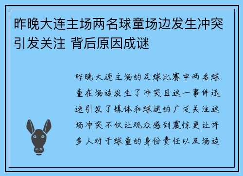 昨晚大连主场两名球童场边发生冲突引发关注 背后原因成谜